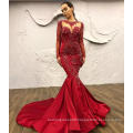 Latest Design High Quality Red Mature Sex Crystal Diamond Overskirt Long Evening Dress with Detachable Train